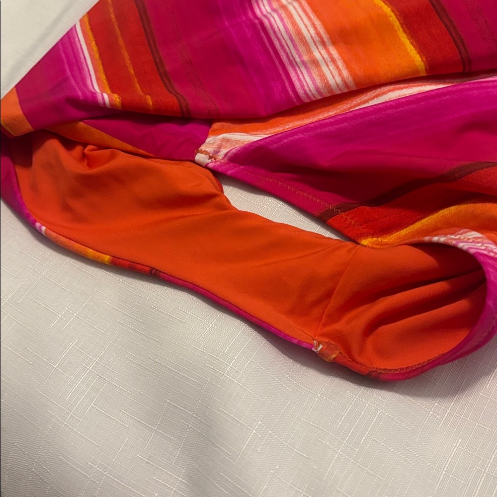 Trina Turk Solstice Pink Multi Halter Plunge Striped One Piece  SZ 14 vacay NWT - Picture 11 of 14